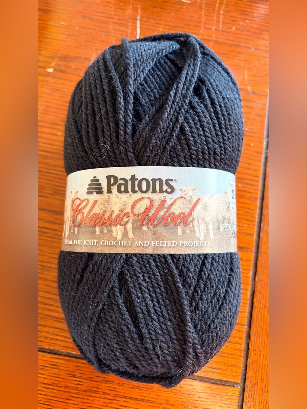 Black 100% Pure Wool Yarn - Solid Black Skein Patons 1 skein